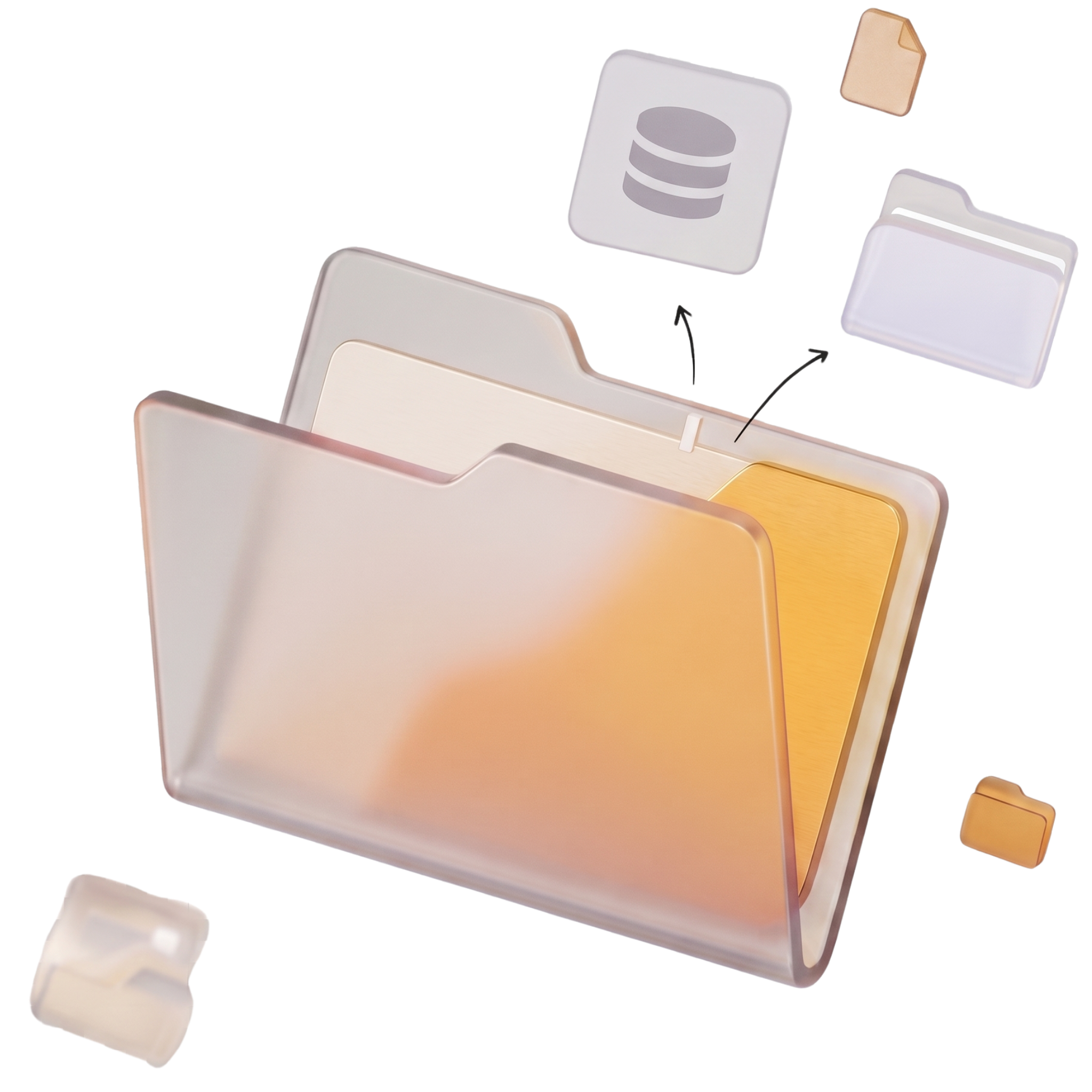 Floating glass folder with documents